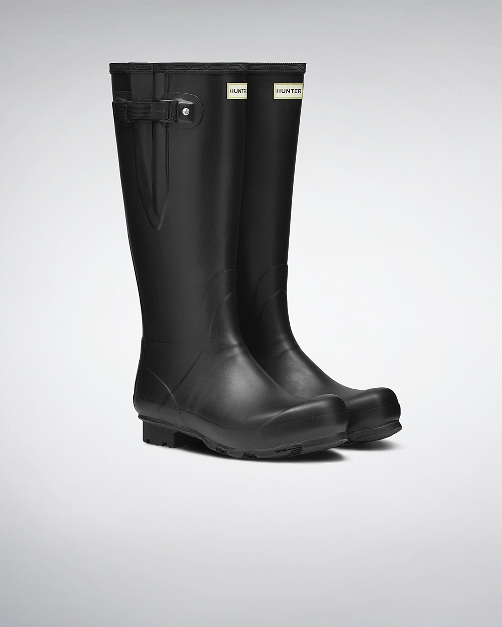 Mens Tall Rain Boots - Hunter Norris Field Side Adjustable (23IPJZSGT) - Black